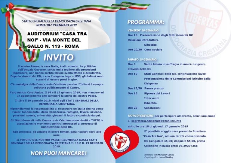 STATI GENERALI DELLA DEMOCRAZIA CRISTIANA – ROMA – 18-19 GENNAIO 2019