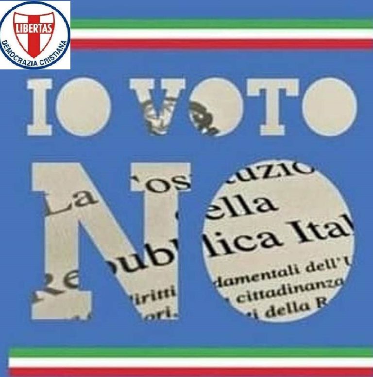 LA DEMOCRAZIA CRISTIANA INVITA A VOTARE NO AL REFERENDUM ISTITUZIONALE DEL 20 E 21 SETTEMBRE 2020 A TUTELA DELLA COSTITUZIONE REPUBBLICANA